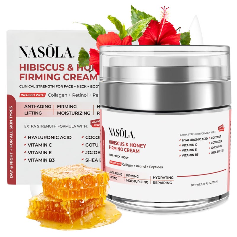 Nasola Hibiscus and Honey Firming Cream  Skin Tightening Moisturizer for Neck Face  Body  AntiWrinkle with Collagen  185 oz  55ml